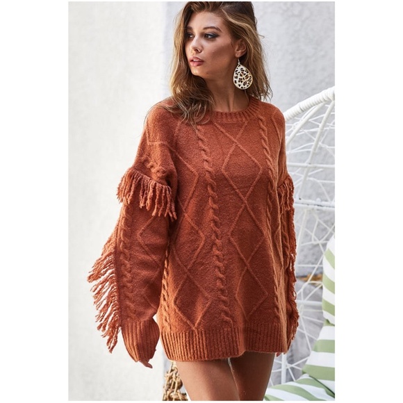 024 Cozy Pink Fringe detail Sweater Top - Picture 6 of 7